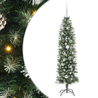 Künstlicher schlanker Weihnachtsbaum Grün und Weiß 150 cm