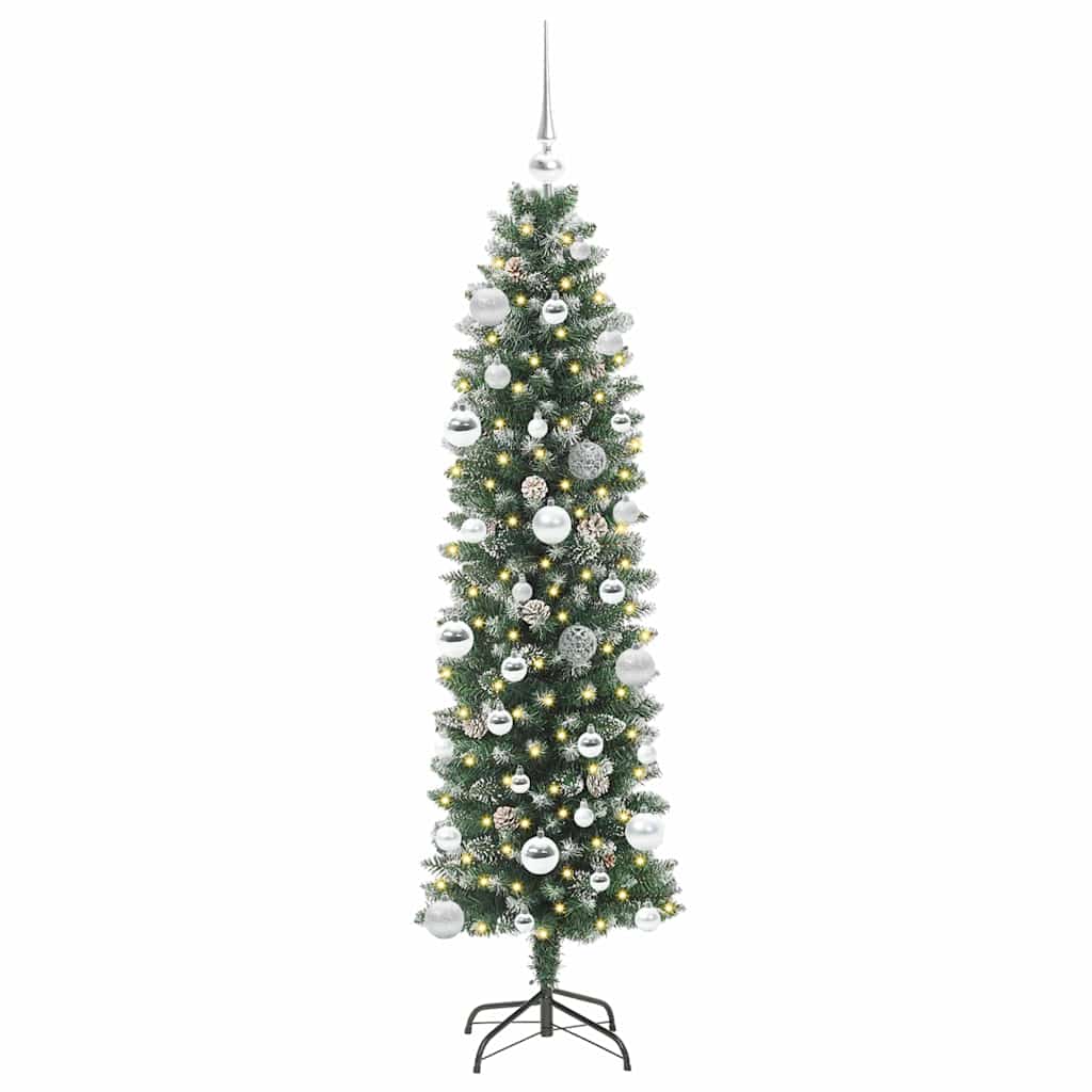 Künstlicher schlanker Weihnachtsbaum Grün und Weiß 150 cm