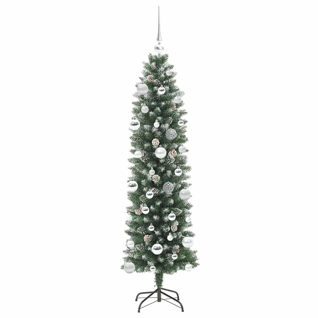 Künstlicher schlanker Weihnachtsbaum Grün und Weiß 150 cm
