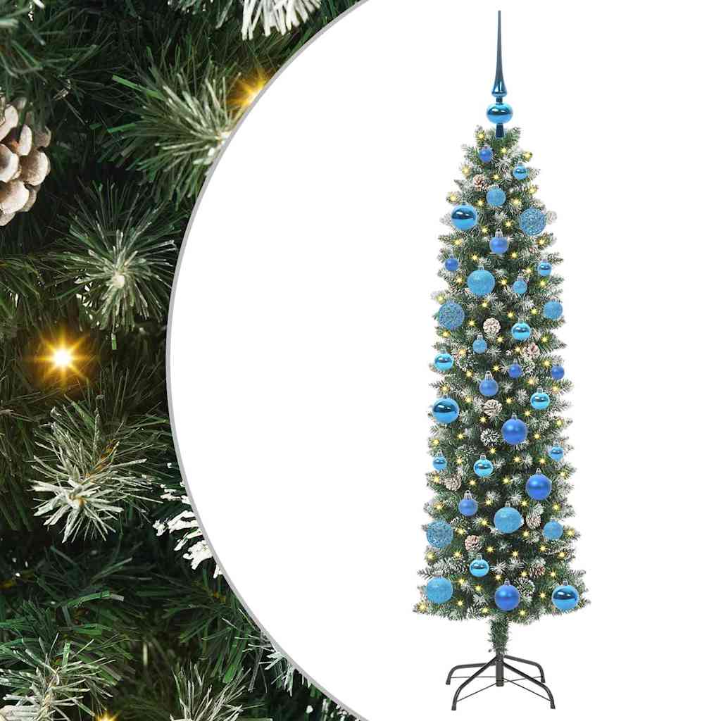 Künstlicher schlanker Weihnachtsbaum Grün und Weiß 150 cm