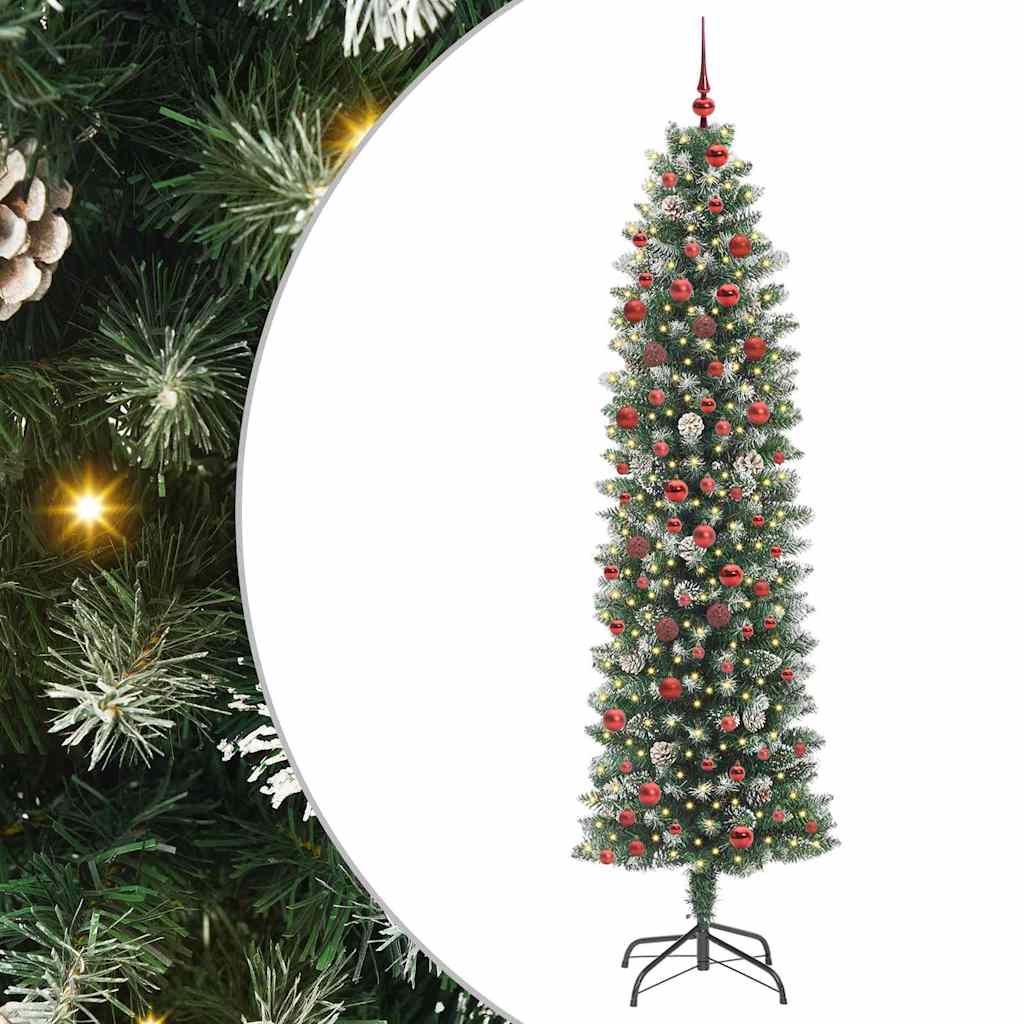 Künstlicher schlanker Weihnachtsbaum Grün und Weiß 210 cm