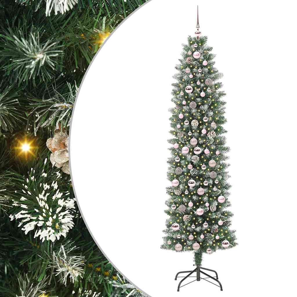 Künstlicher schlanker Weihnachtsbaum Grün und Weiß 210 cm