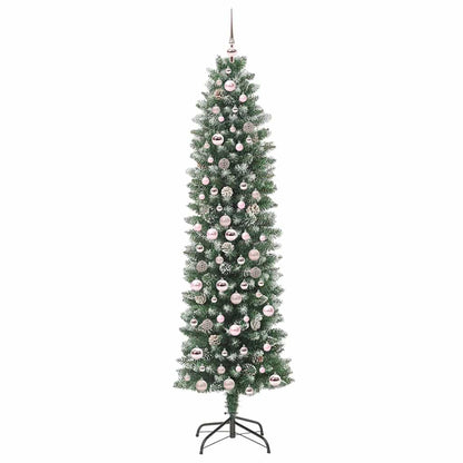 Künstlicher schlanker Weihnachtsbaum Grün und Weiß 210 cm
