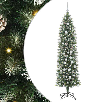 Künstlicher schlanker Weihnachtsbaum Grün und Weiß 210 cm