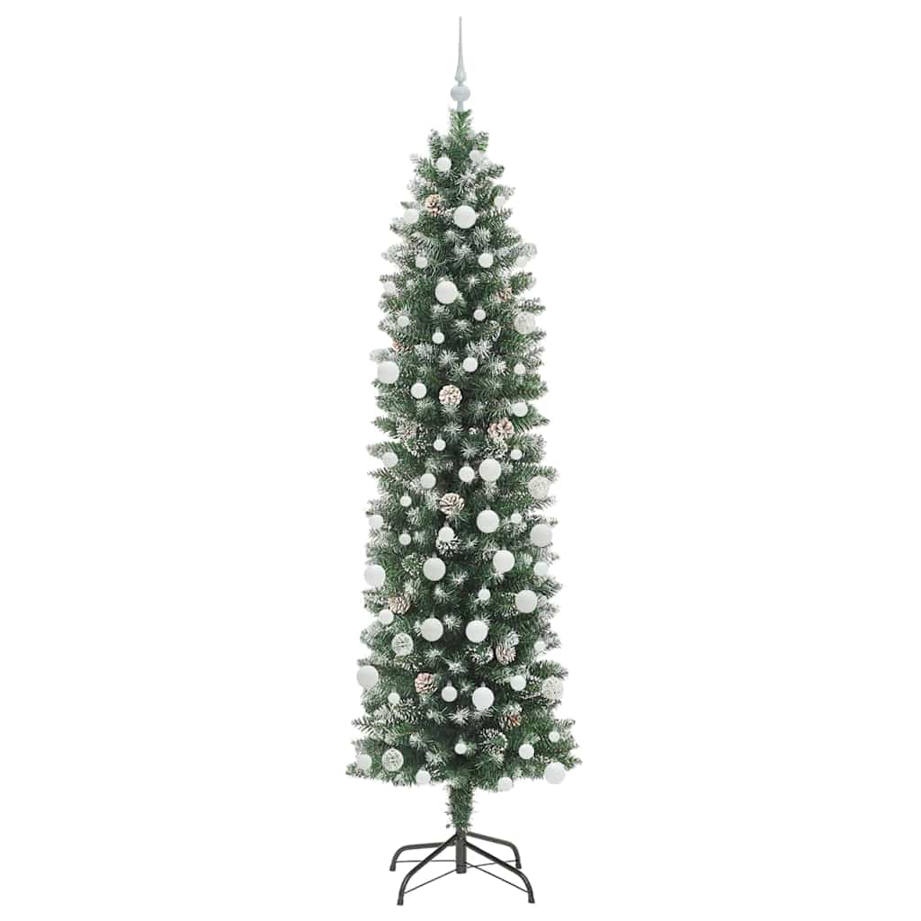 Künstlicher schlanker Weihnachtsbaum Grün und Weiß 210 cm