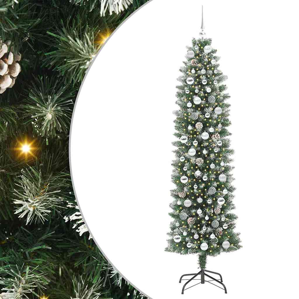 Künstlicher schlanker Weihnachtsbaum Grün und Weiß 210 cm