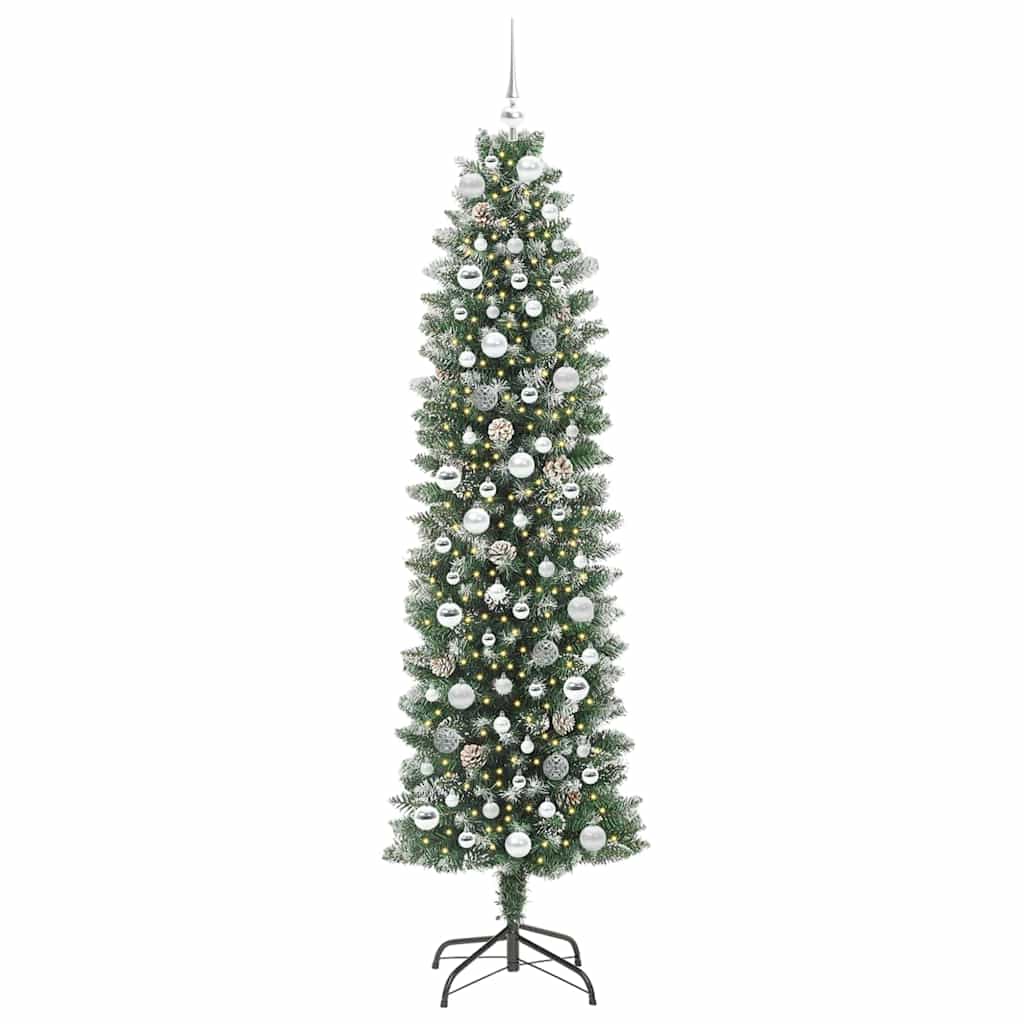 Künstlicher schlanker Weihnachtsbaum Grün und Weiß 210 cm
