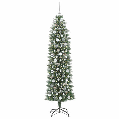 Künstlicher schlanker Weihnachtsbaum Grün und Weiß 210 cm