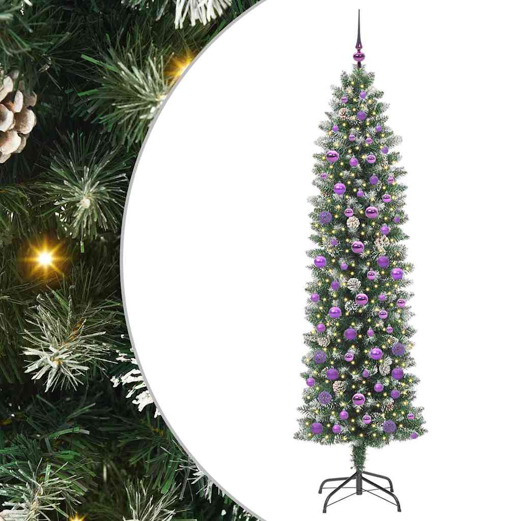 Künstlicher schlanker Weihnachtsbaum Grün und Weiß 210 cm