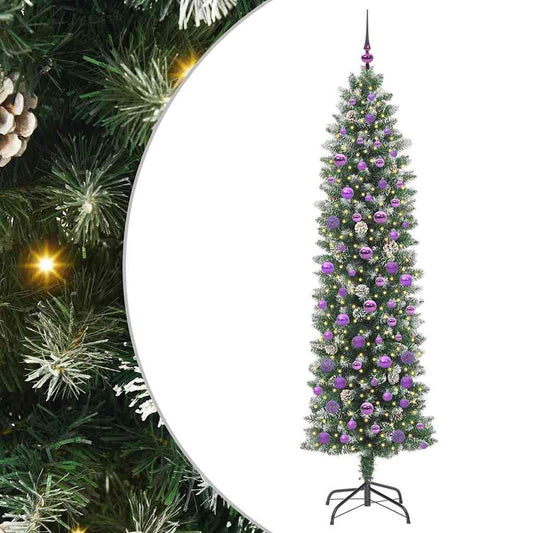 Künstlicher schlanker Weihnachtsbaum Grün und Weiß 210 cm