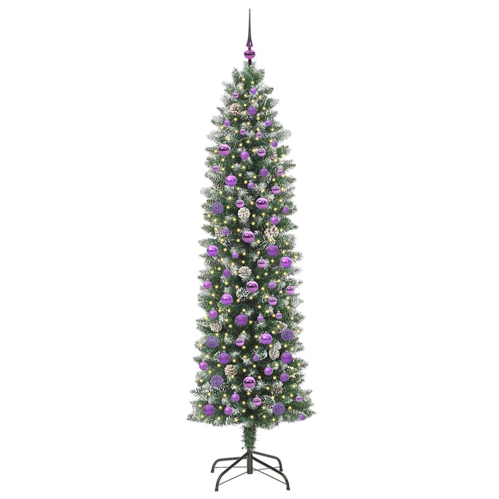 Künstlicher schlanker Weihnachtsbaum Grün und Weiß 210 cm