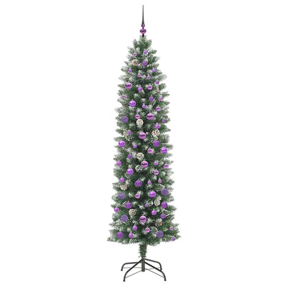 Künstlicher schlanker Weihnachtsbaum Grün und Weiß 210 cm