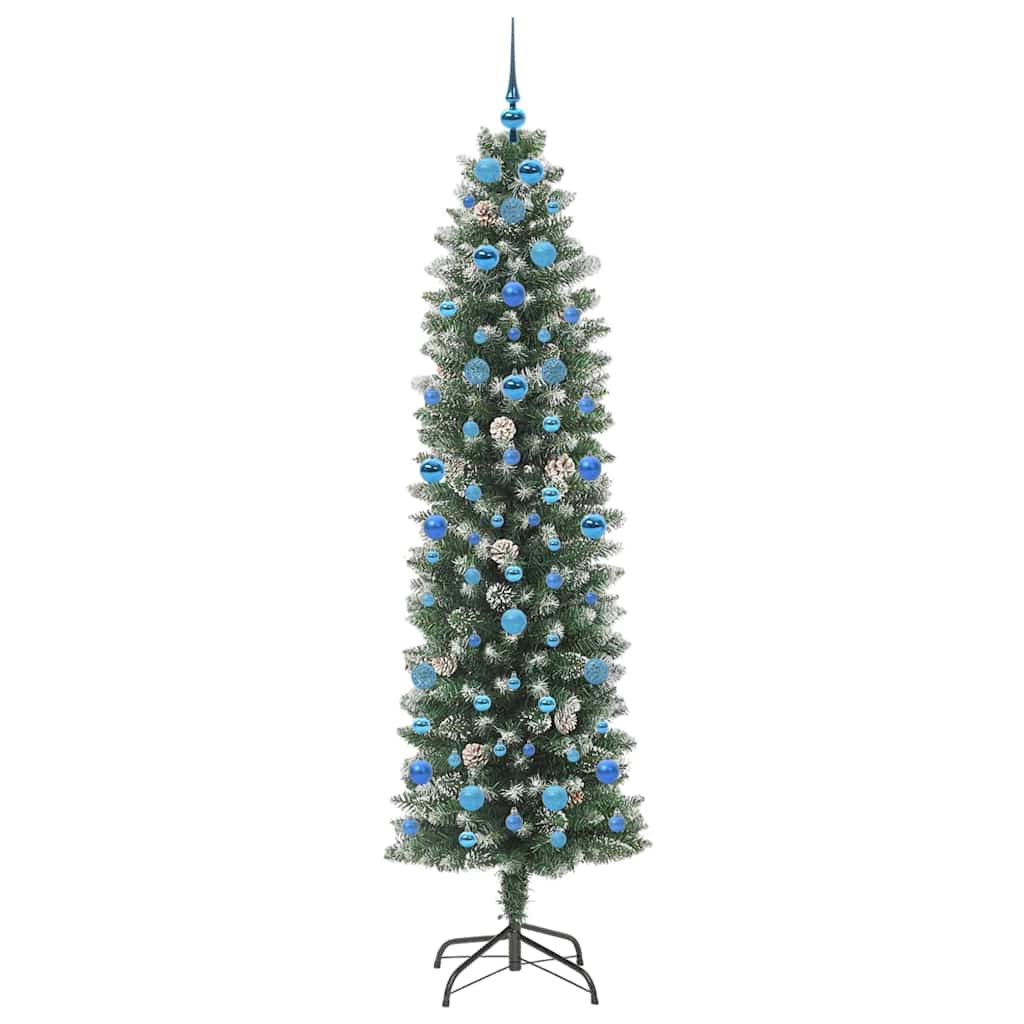 Künstlicher schlanker Weihnachtsbaum Grün und Weiß 210 cm
