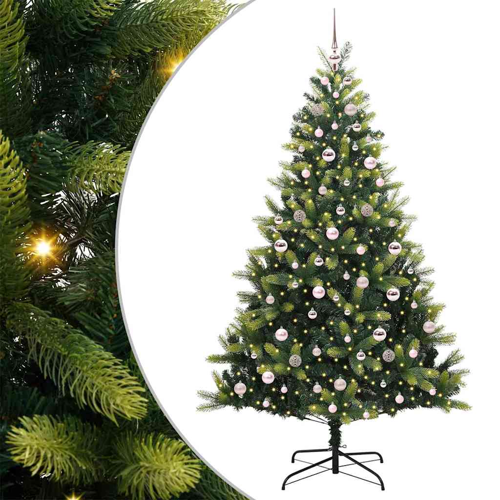 Albero di Natale artificiale pieghevole con 300 LED, verde, 210 cm