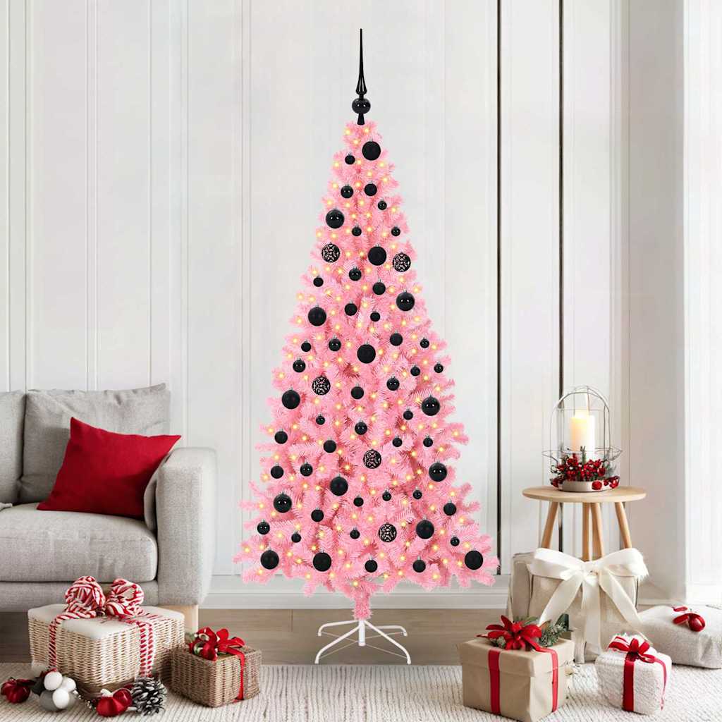 Albero di Natale con 300 LED con supporto rosa 180 cm PVC