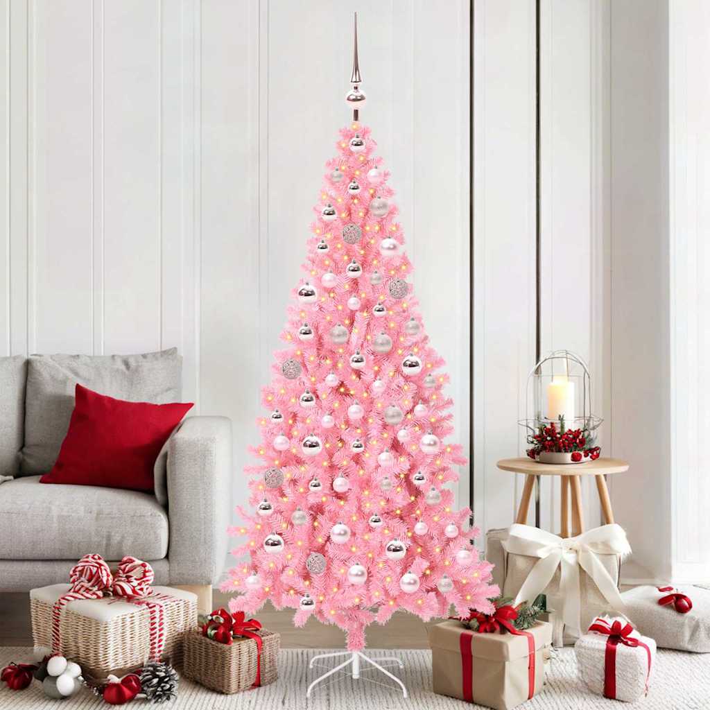 Albero di Natale con 300 LED e supporto, rosa, 180 cm, PVC