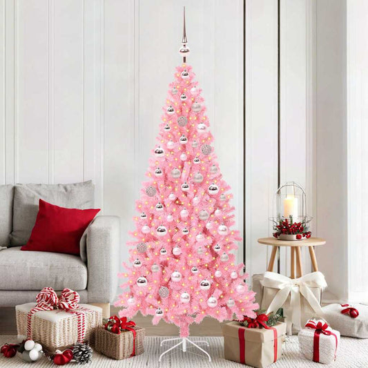 Albero di Natale con 300 LED e supporto, rosa, 180 cm, PVC