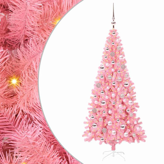 Albero di Natale con 300 LED e supporto, rosa, 180 cm, PVC