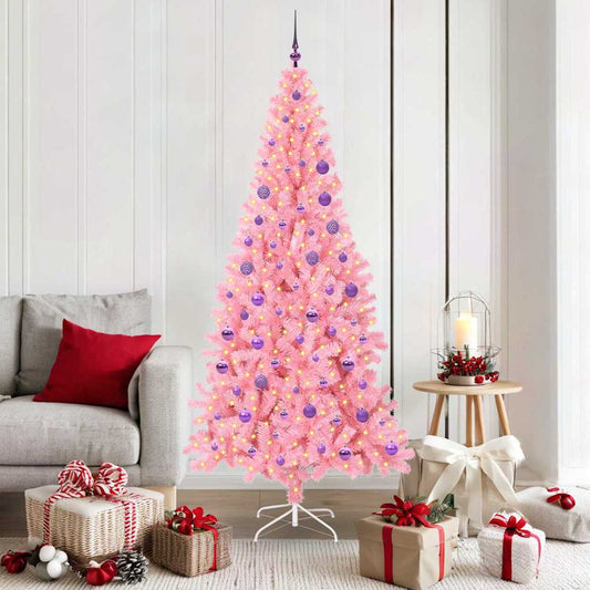 Albero di Natale con 300 LED con supporto rosa 180 cm PVC