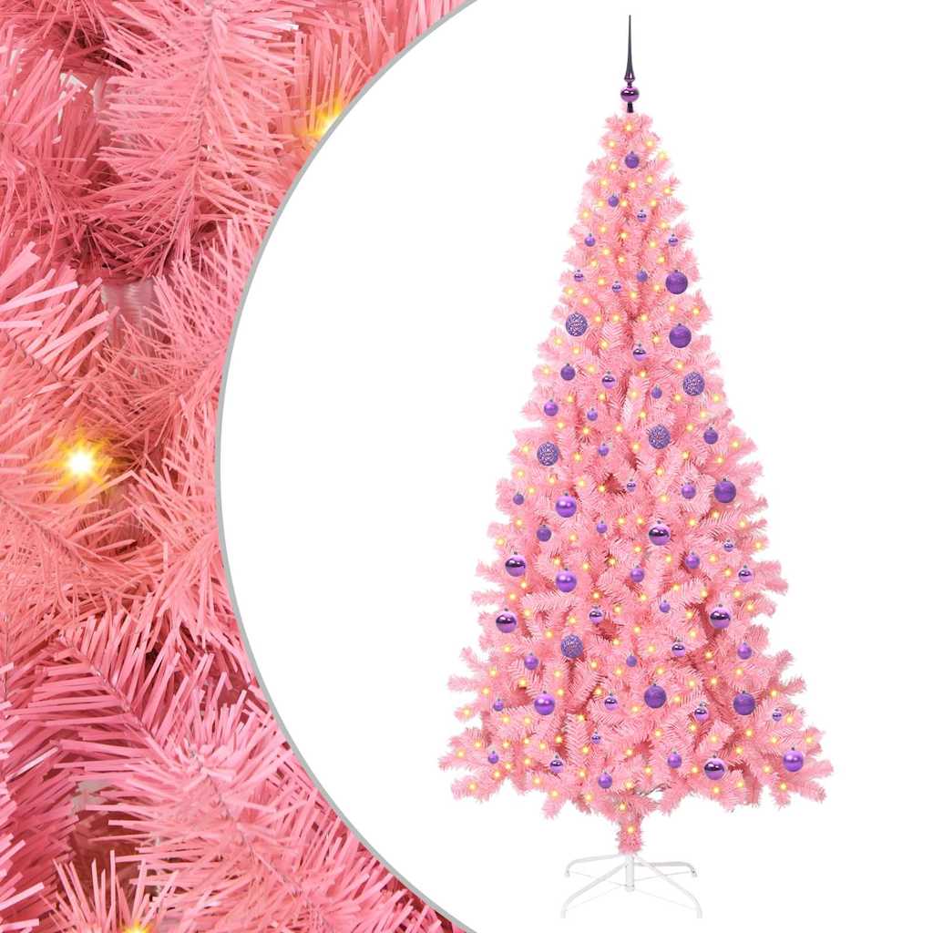 Albero di Natale con 300 LED con supporto rosa 180 cm PVC