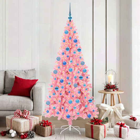 Albero di Natale con 300 LED e supporto, rosa, 180 cm, PVC