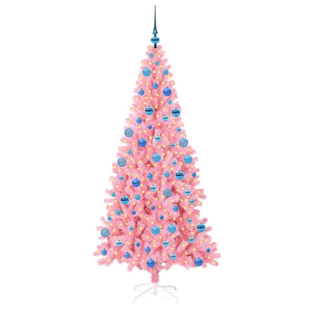 Albero di Natale con 300 LED e supporto, rosa, 180 cm, PVC