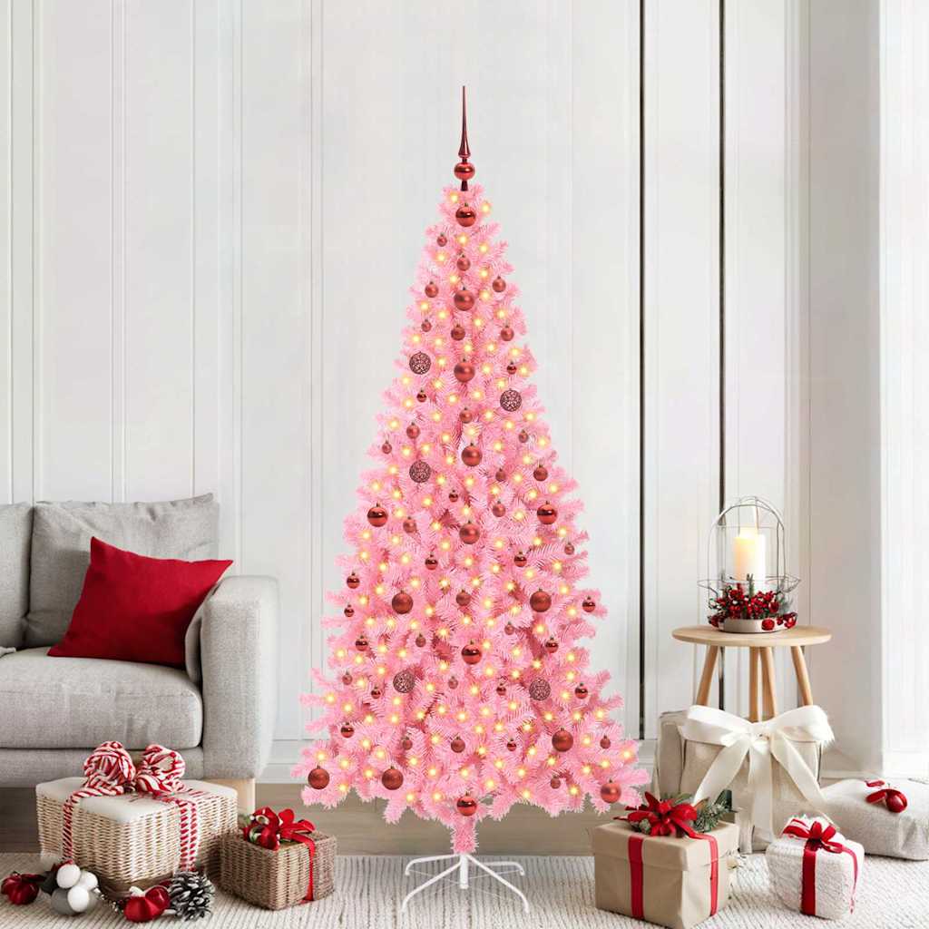 Albero di Natale con 300 LED e supporto, rosa, 210 cm, PVC