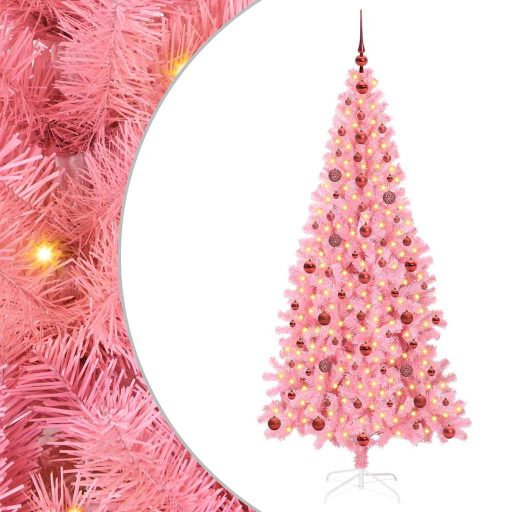 Albero di Natale con 300 LED e supporto, rosa, 210 cm, PVC