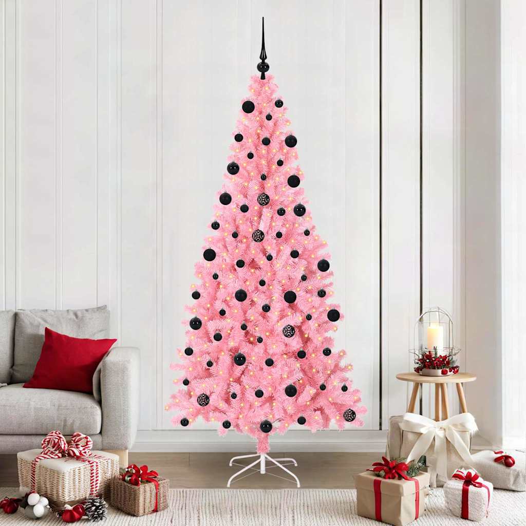 Weihnachtsbaum mit 300 LEDs mit Ständer Rosa 210 cm PVC