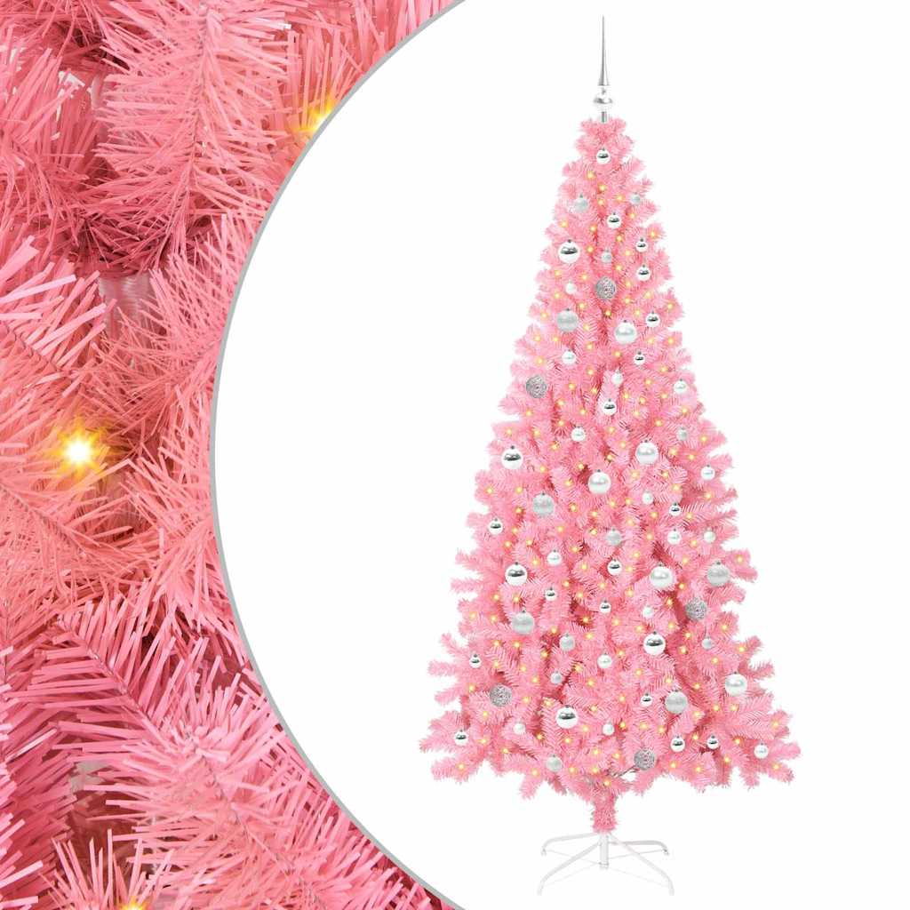 Albero di Natale con 300 LED e supporto, rosa, 210 cm, PVC