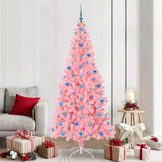 Albero di Natale con 300 LED con supporto rosa 210 cm PVC