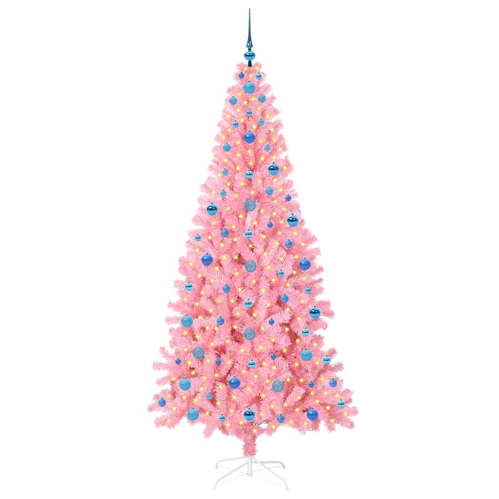 Albero di Natale con 300 LED con supporto rosa 210 cm PVC