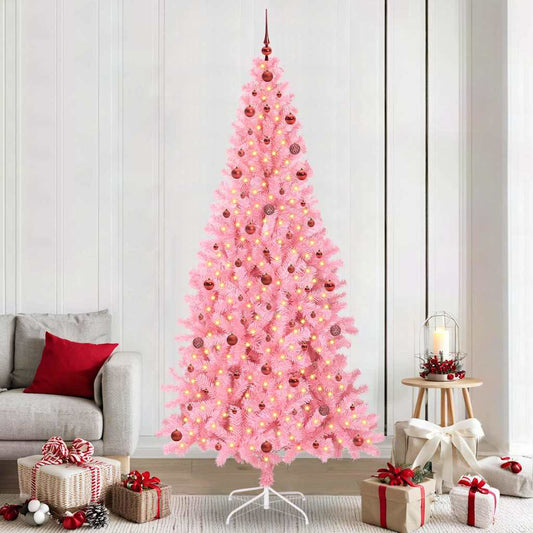 Albero di Natale con 300 LED e supporto, rosa, 240 cm, PVC
