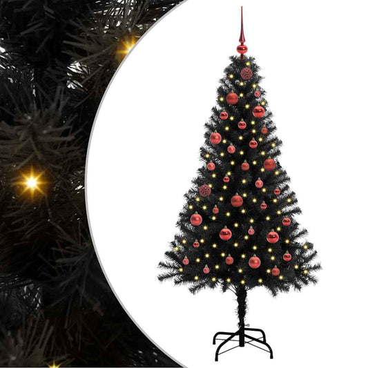 Weihnachtsbaum mit 150 LEDs mit Ständer Schwarz 150 cm PVC