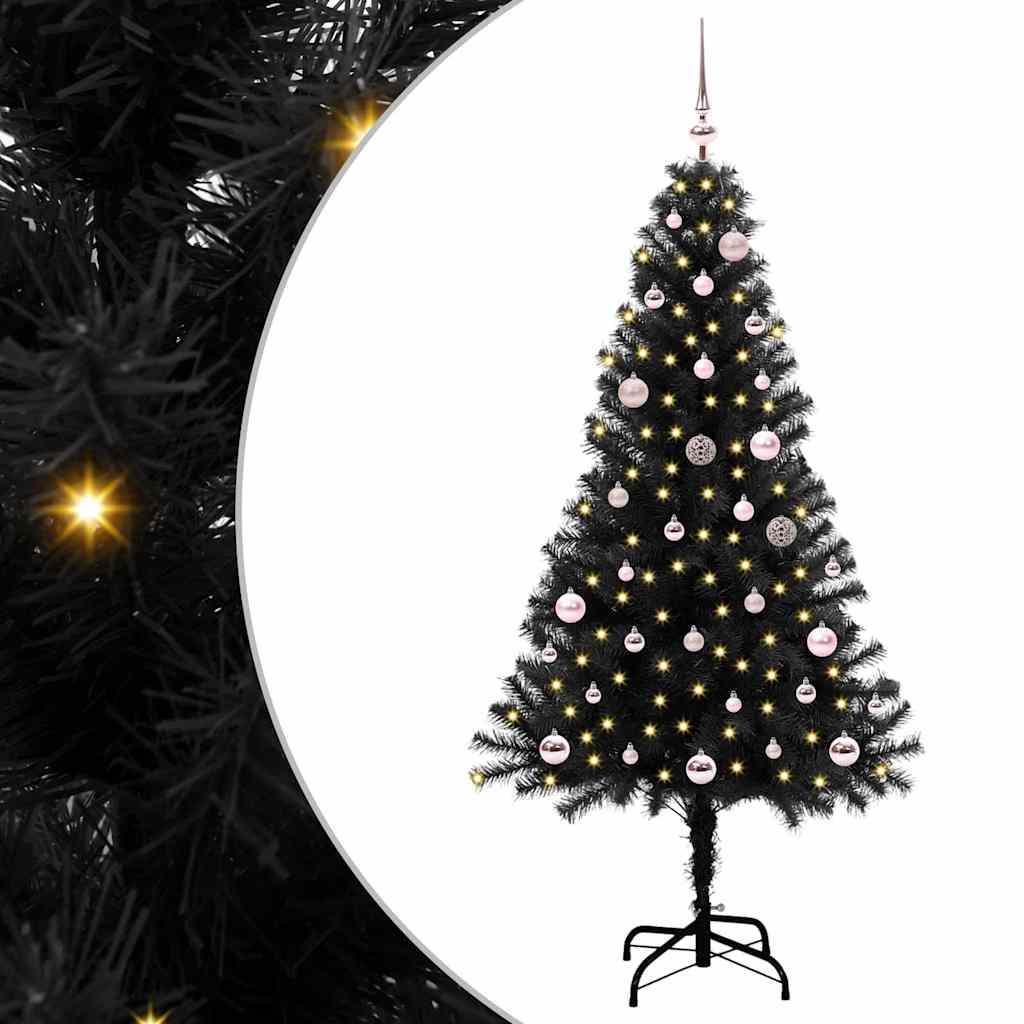 Weihnachtsbaum mit 150 LEDs mit Ständer Schwarz 150 cm PVC