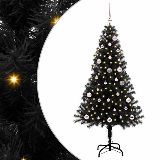 Weihnachtsbaum mit 150 LEDs mit Ständer Schwarz 150 cm PVC