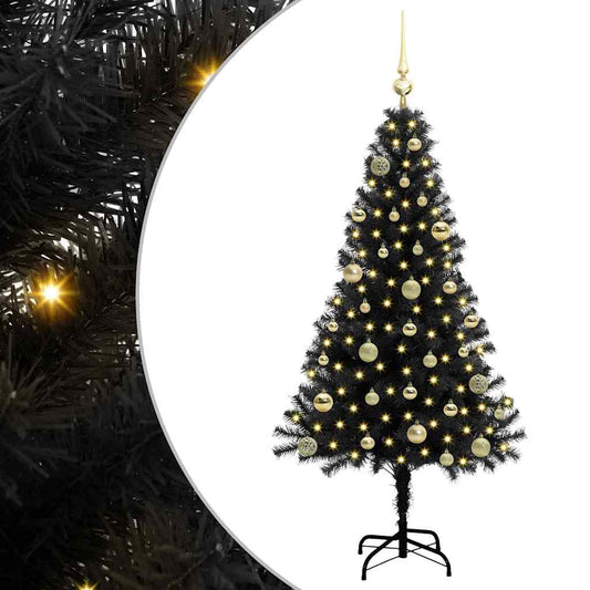 Weihnachtsbaum mit 150 LEDs mit Ständer Schwarz 150 cm PVC