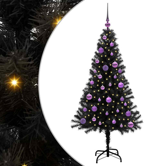 Weihnachtsbaum mit 150 LEDs mit Ständer Schwarz 150 cm PVC