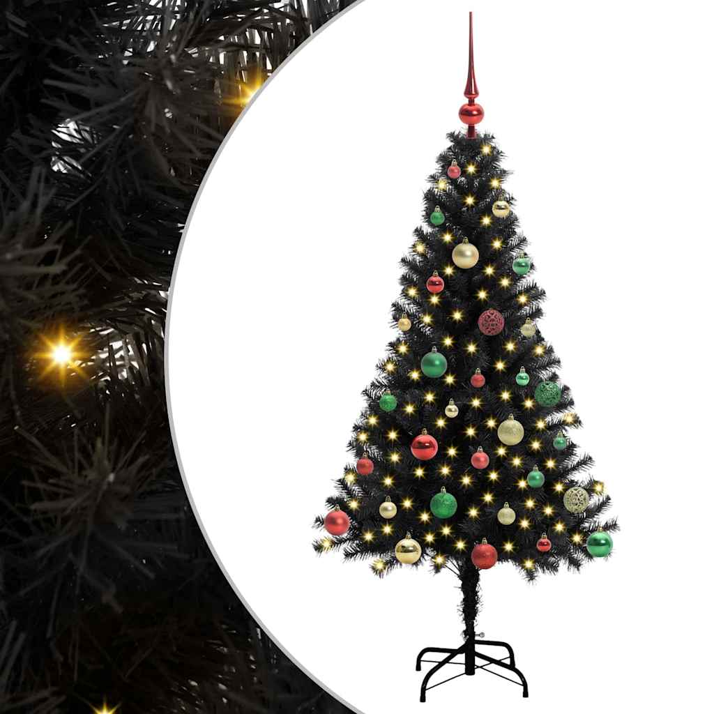 Weihnachtsbaum mit 150 LEDs mit Ständer Schwarz 150 cm PVC