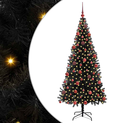 Albero di Natale con 300 LED e supporto, nero, 180 cm, PVC
