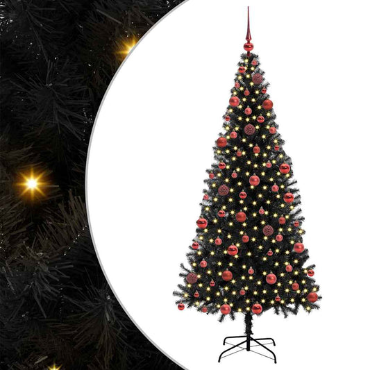 Albero di Natale con 300 LED e supporto, nero, 180 cm, PVC