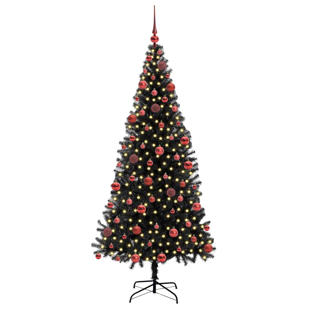 Albero di Natale con 300 LED e supporto, nero, 180 cm, PVC