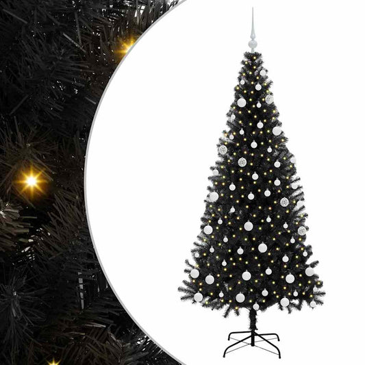 Weihnachtsbaum mit 300 LEDs mit Ständer Schwarz 180 cm PVC