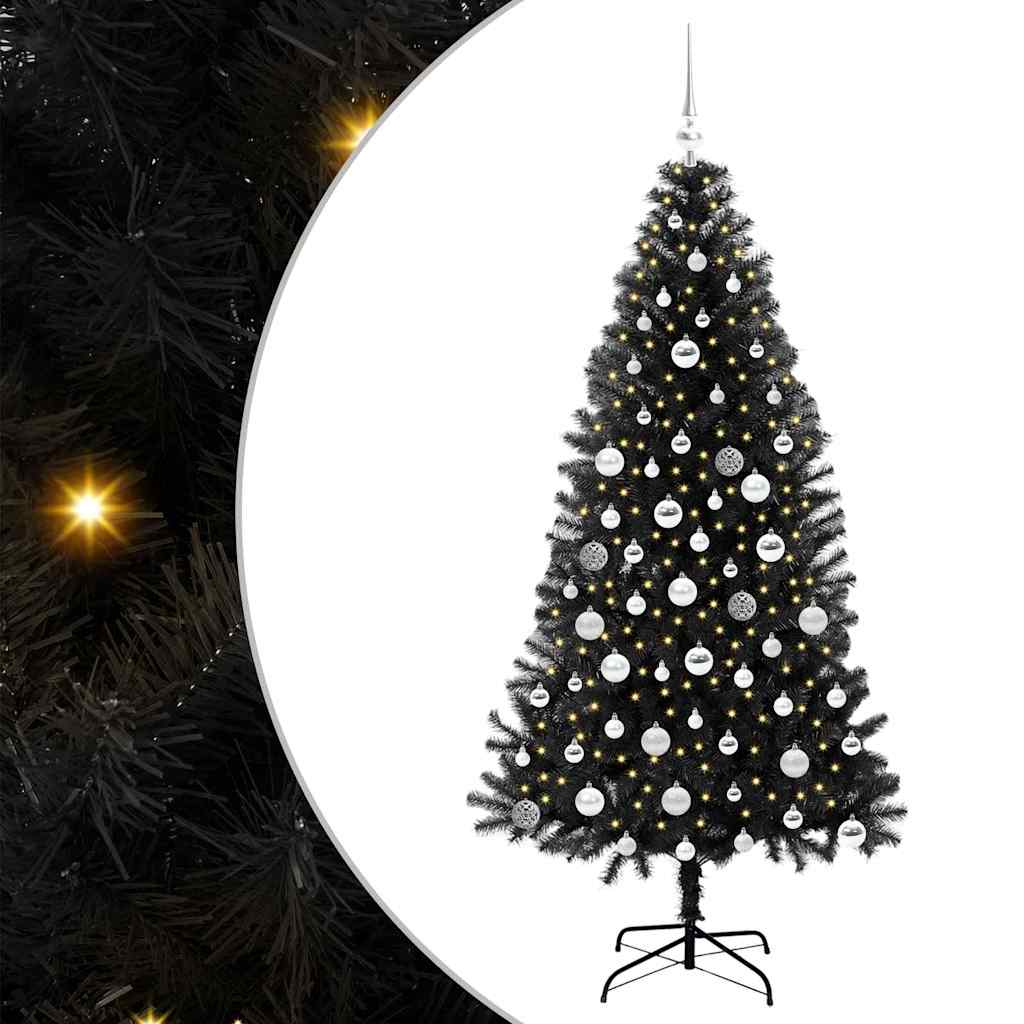 Albero di Natale con 300 LED e supporto, nero, 180 cm, PVC