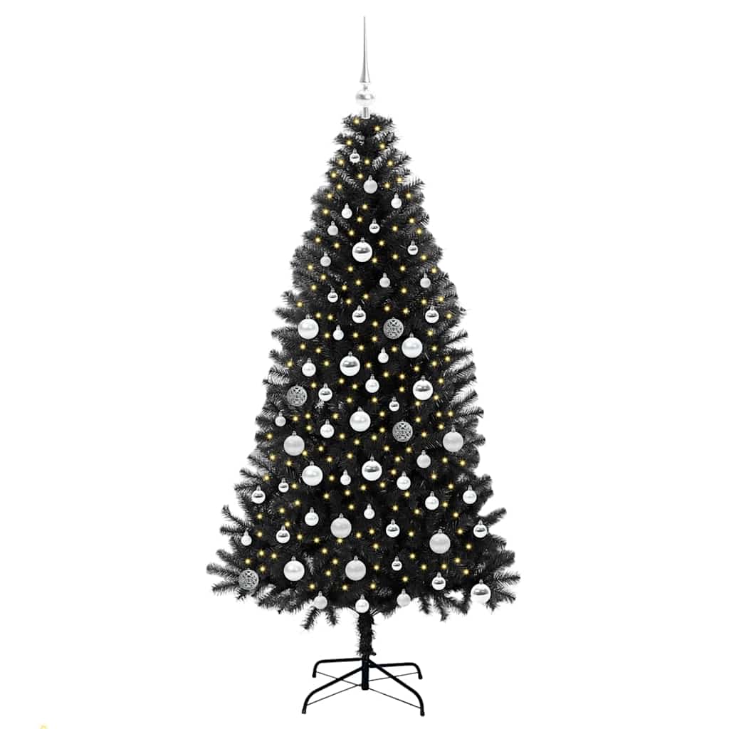 Albero di Natale con 300 LED e supporto, nero, 180 cm, PVC