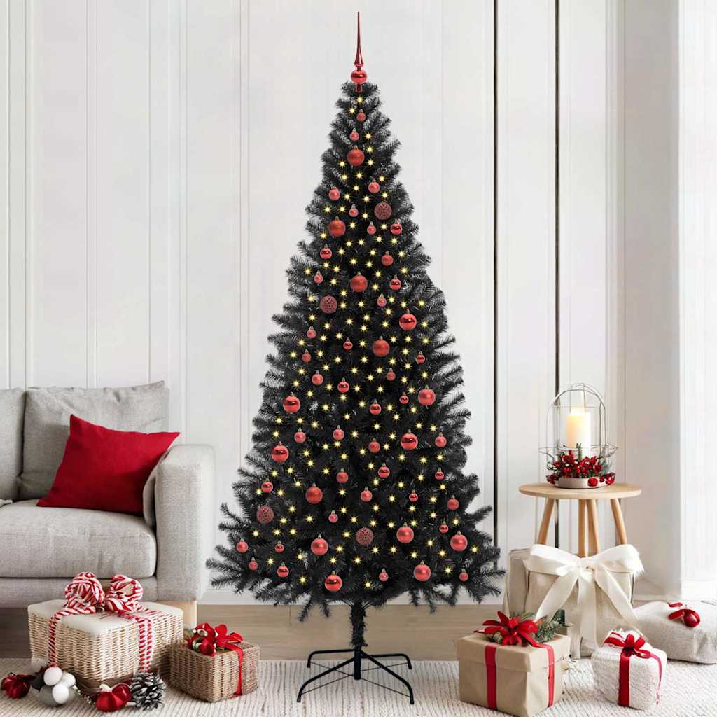 Albero di Natale con 300 LED e supporto, nero, 210 cm, PVC