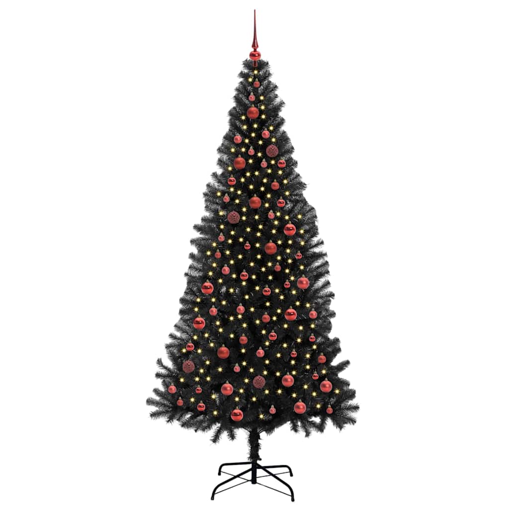 Albero di Natale con 300 LED e supporto, nero, 210 cm, PVC