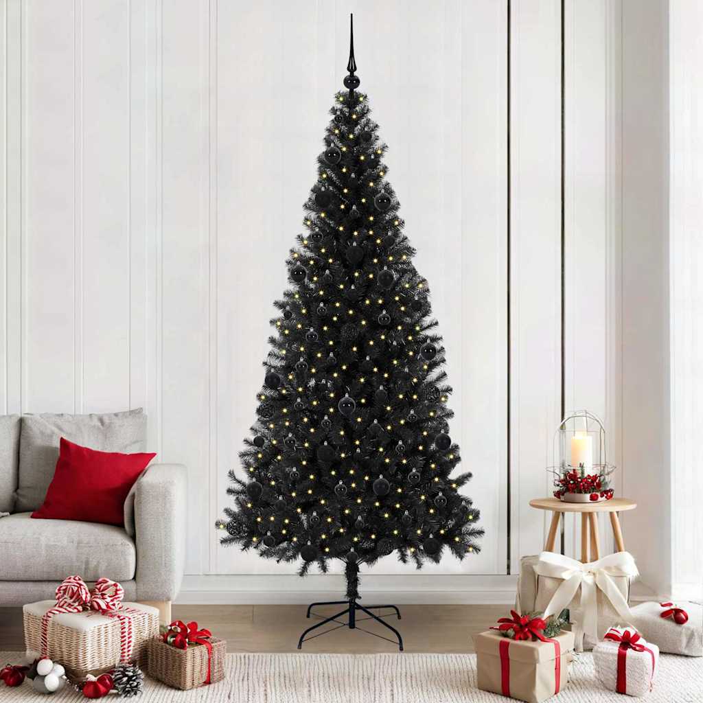 Albero di Natale con 300 LED e supporto, nero, 210 cm, PVC