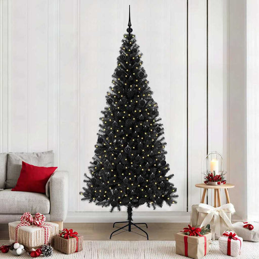 Albero di Natale con 300 LED e supporto, nero, 210 cm, PVC