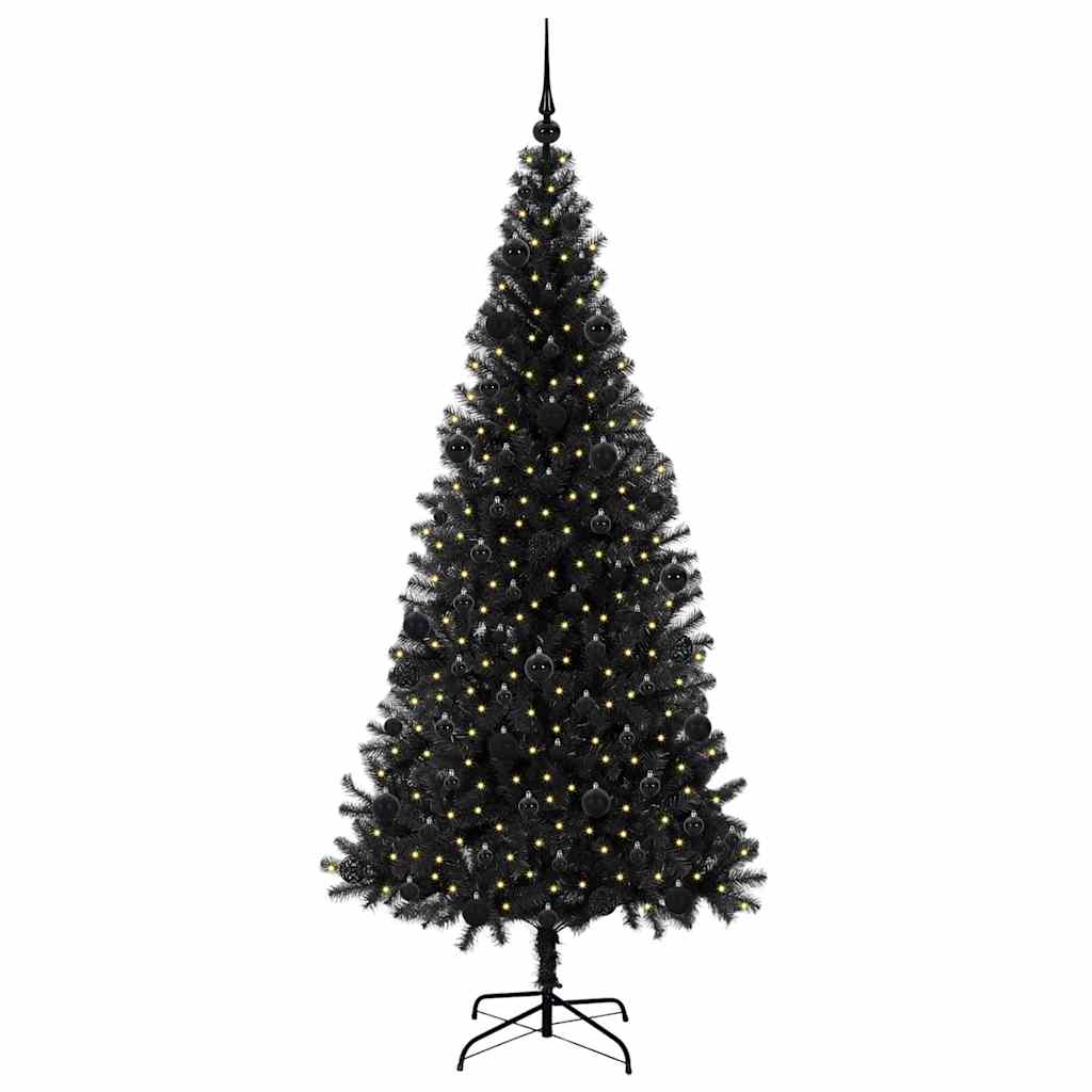 Albero di Natale con 300 LED e supporto, nero, 210 cm, PVC